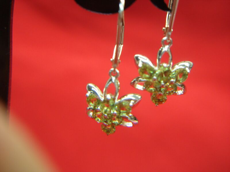 Emerald green peridot dangle earrings in sterling silver