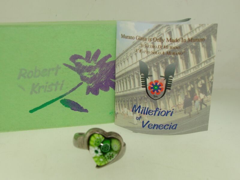 Vintage Alan K. Millefiori Sterling Silver Ring, Size 5.5 with original box and pamphlet