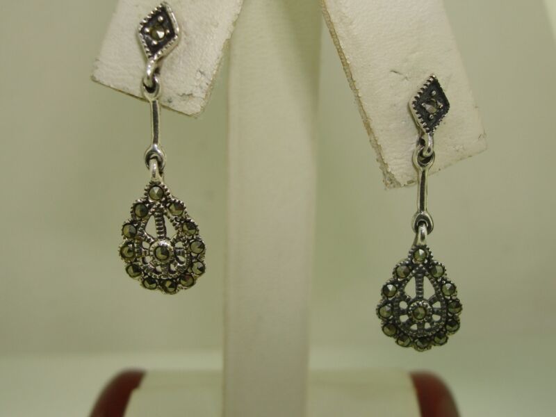 Sterling silver marcasite dangle earrings signed MC