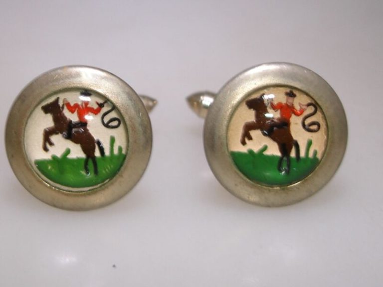 Vintage 1940s-50s gold-tone reverse carved crystal cowboy cufflinks