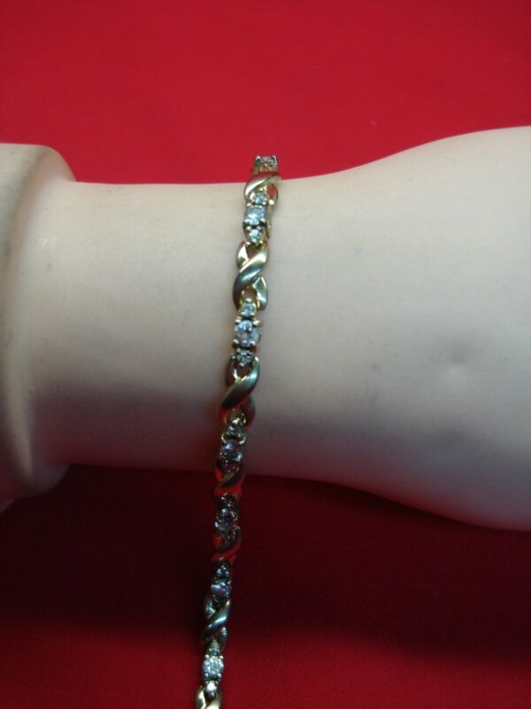 Sparkly X's & O's Sterling Silver Gold Vermeil Bracelet with Cubic Zirconia