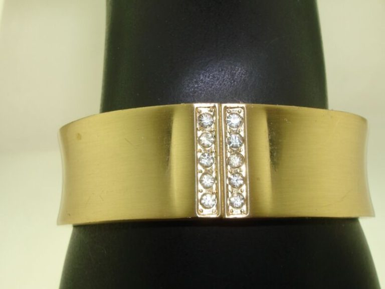 Satin gold rhinestone hinged bangle bracelet