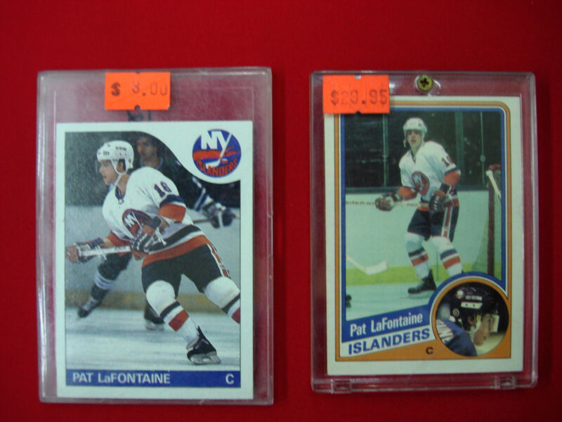Pat LaFontaine hockey cards, 1984-85 OPC #129 and 1985-86 Topps #137 in NM/MT condition