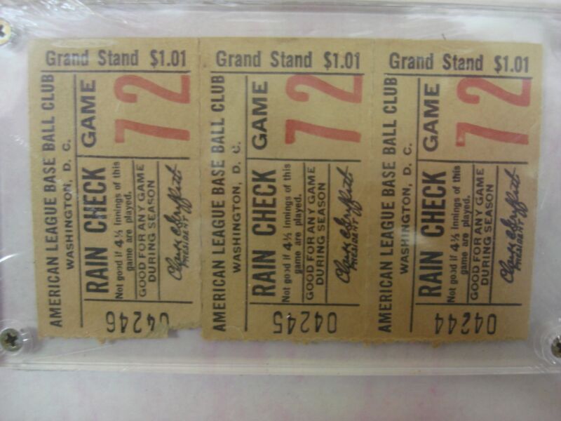 Vintage American League rain checks featuring a 'Grandstand $1.01' designation.
