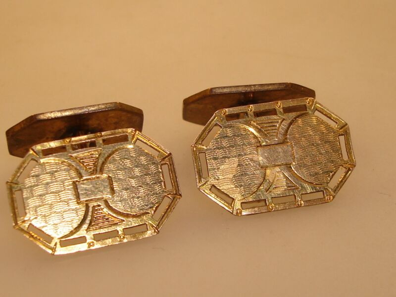 Antique Art Deco gold-washed cufflinks signed S&S