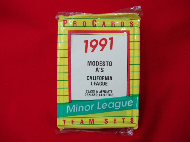 Factory sealed vintage 1991 Modesto A's ProCards minor league baseball card set with Kurt Abbott