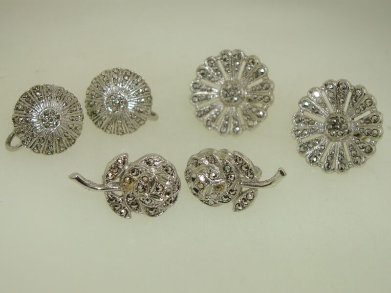 Vintage sterling silver and marcasite earrings (3 pairs)
