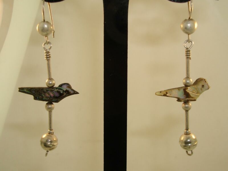 Vintage Native American sterling silver abalone bird earrings