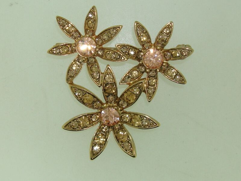 Vintage Monet Rhinestone Floral Pin - Champagne & Pink Gold Tone