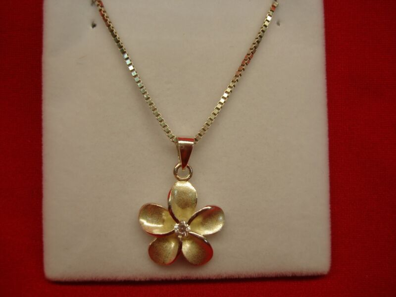 Sterling silver flower pendant with cubic zirconia and box chain