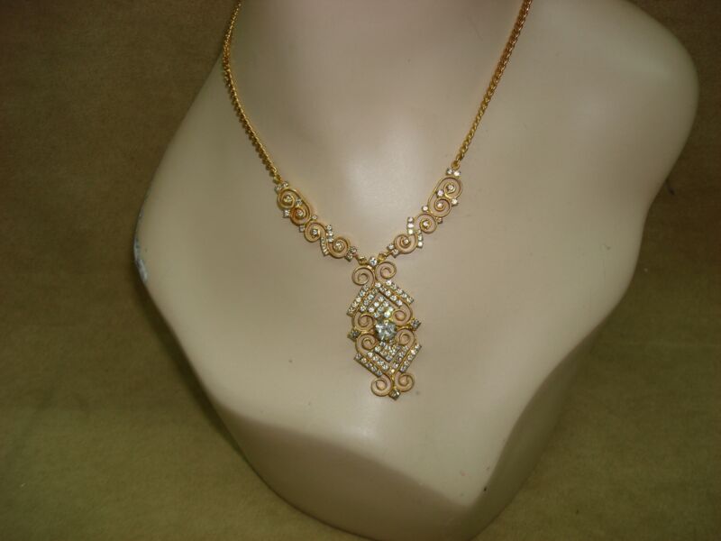 Vintage Austrian Cannetille gold-tone crystal choker necklace
