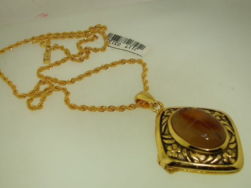 Genuine Scarab Locket Necklace | Gold Tone 22" Chain | T.S. Designer - Like New