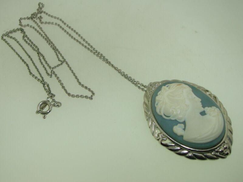 Vintage 1970s Trifari cameo pin and pendant necklace in silver tone