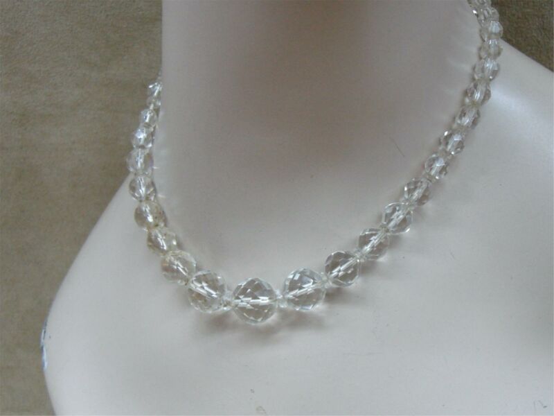 Antique rock crystal choker necklace with graduated facets and filigree clasp