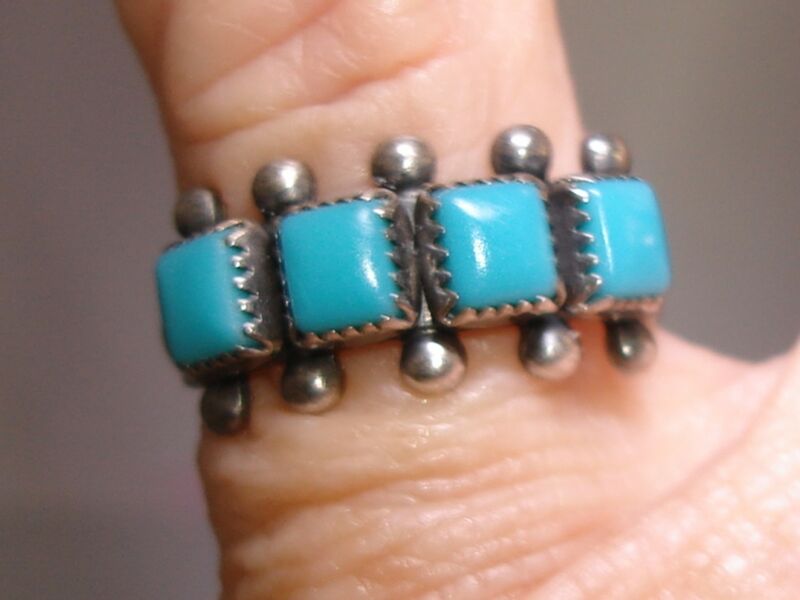 Vintage Native American Sterling Silver & Turquoise Ring (Size 5) - Signed P