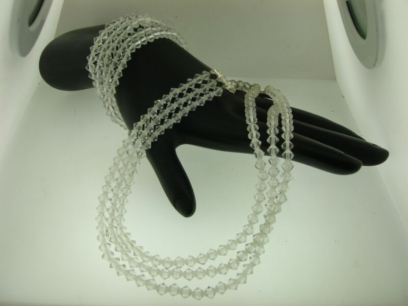 Vintage Laguna AB bicone crystal choker necklace and bracelet set with rhinestone accents