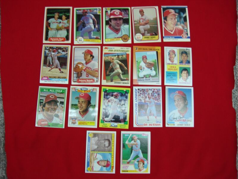 Vintage Johnny Bench baseball cards from the 1980s