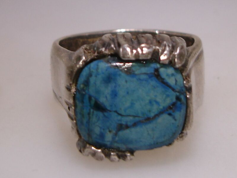 Artisan sterling silver raw sapphire ring, modernist design