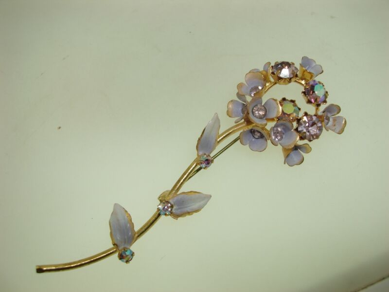 Vintage Austrian lavender enamel and rhinestone flower pin