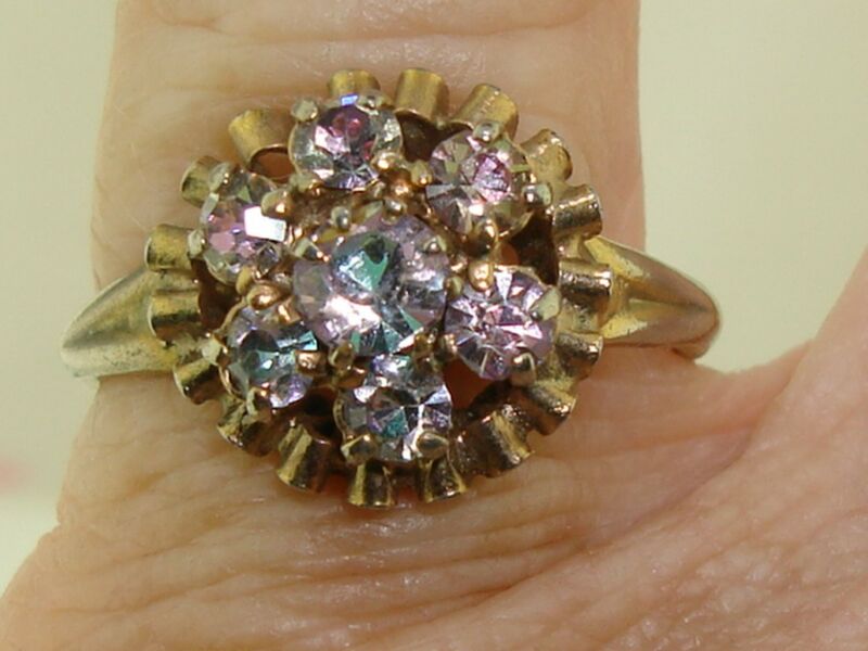 Vintage Austrian Rhinestone Ring | AB Aurora Borealis Design, Adjustable Size