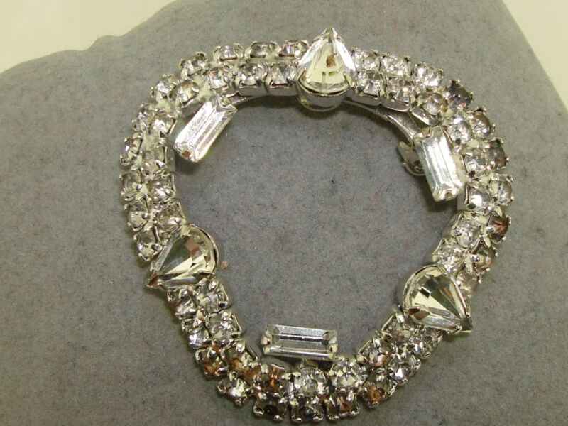 Vintage 1950s rhinestone brooch pin, foiled sparkle triangle design