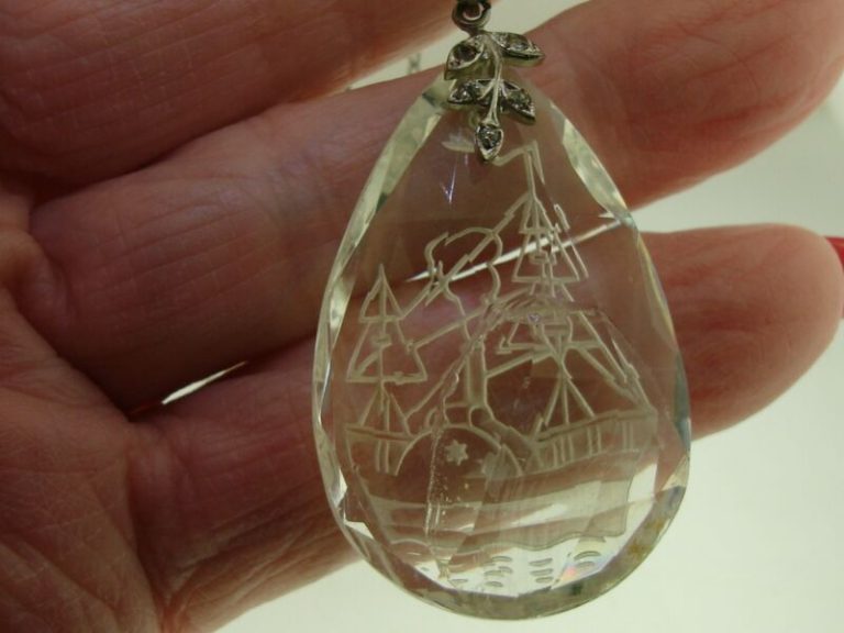 Art Deco Czech Crystal Steamboat Pendant Necklace