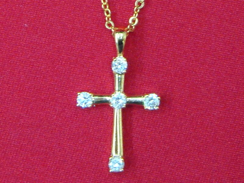 Gold plated cubic zirconia cross pendant necklace with an 18-inch chain