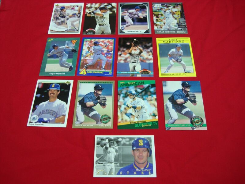 Collection of 13 Edgar Martinez baseball cards, including Hall of Fame rookie card