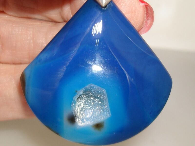 Large blue druzy pendant with silver bail