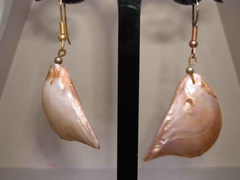 Vintage iridescent Atlantic slipper seashell earrings