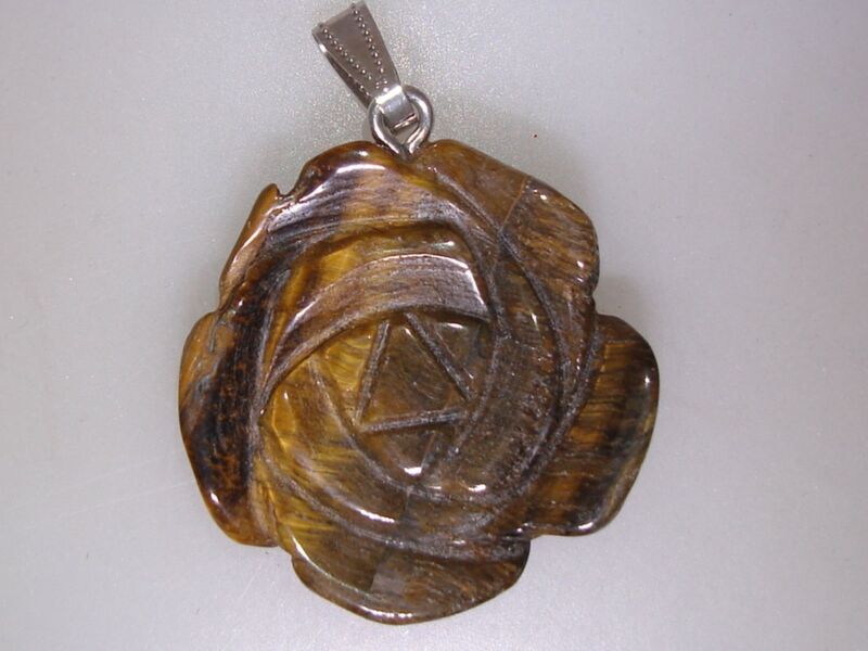 Large vintage carved tiger's eye rose pendant