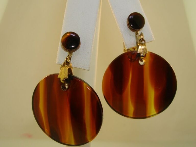Vintage 1940s Lucite Dangle Earrings - Clip-On, Mottled Brown