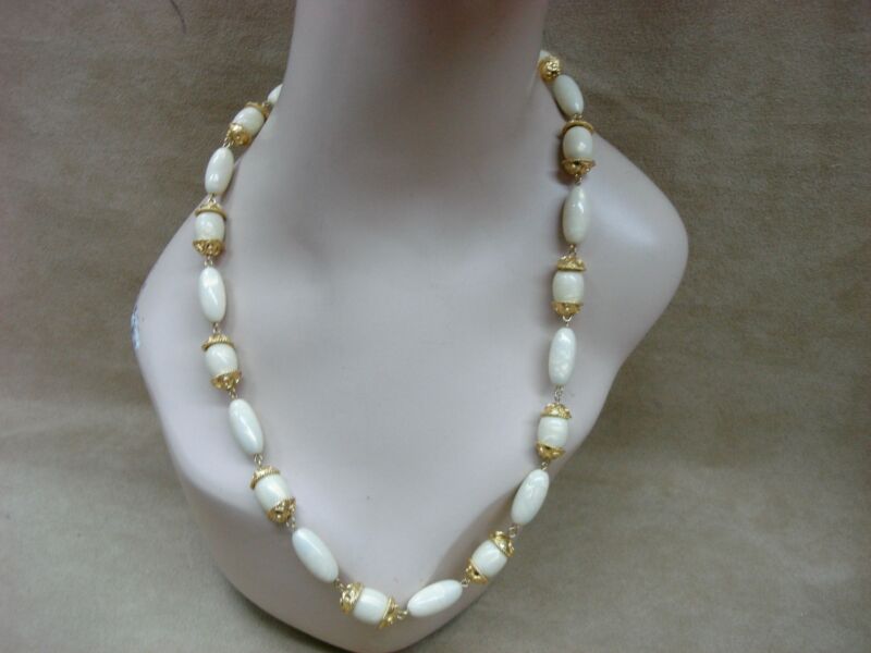 Vintage 1970s Trifari iridescent bead necklace with gold accents