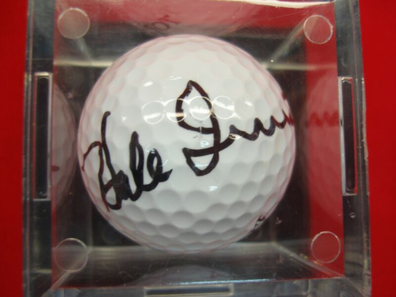 Autographed Hale Irwin golf ball in a display cube.