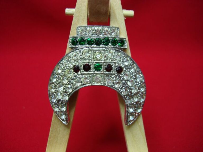 Vintage Shriners Crescent Fez Hat Pin Brooch - ORA Marked - Jeweled Lapel