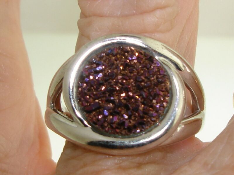 Sterling silver purple druzy ring, size 9, KN hallmark