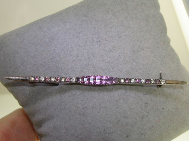 Antique Art Deco Sterling Silver Pin/Brooch with Clear and Purple Paste Stones