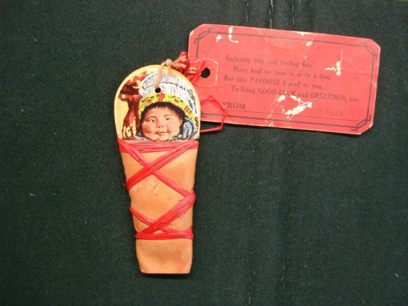 Vintage 1953 Yosemite National Park Postcard featuring a Native American baby in a papoose