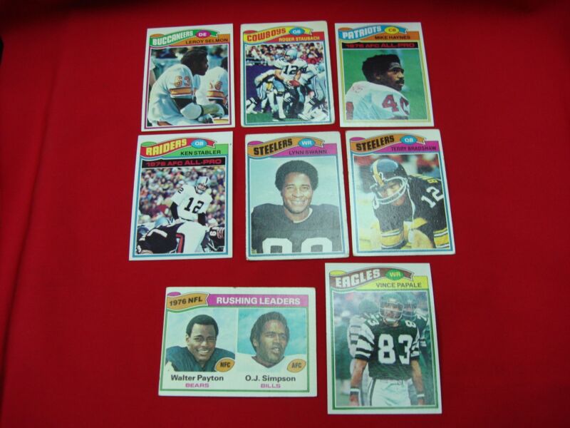 Vintage 1977 Topps Football Cards featuring Franco Harris rookie card & Joe Namath