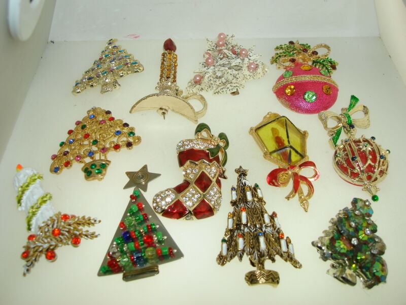 Set of 12 vintage and contemporary Christmas pins by Monet, Dodds & Gerry's