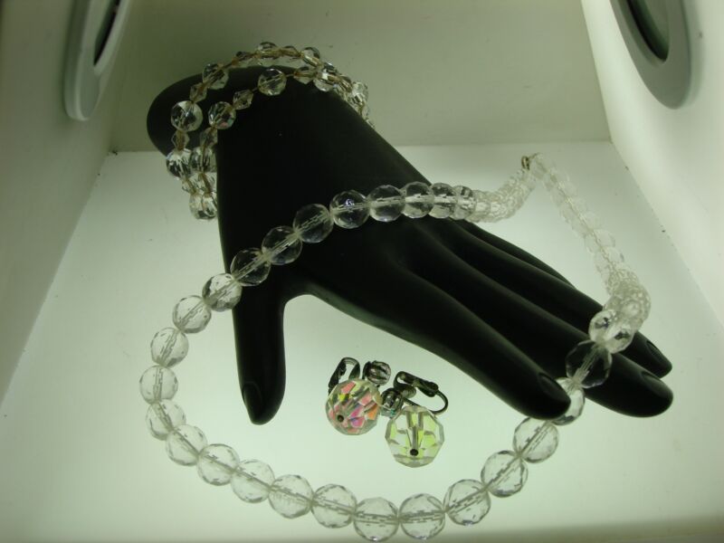 Vintage Rock Crystal Necklace, Bracelet & Earrings Set