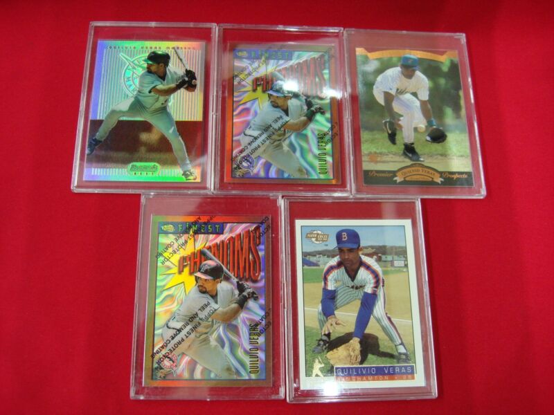 Quilvio Veras baseball card set, featuring three refractors