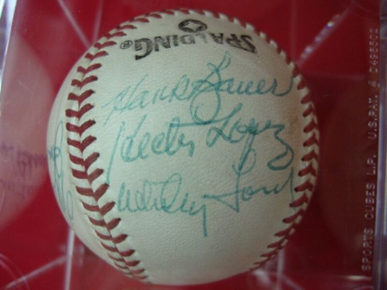 Vintage autographed Yankees baseball signed by Hank Bauer, Whitey Ford, Moose Skowron and more.