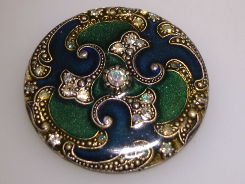 Vintage Catherine Popseco paisley pin with enamel and AB rhinestones, France