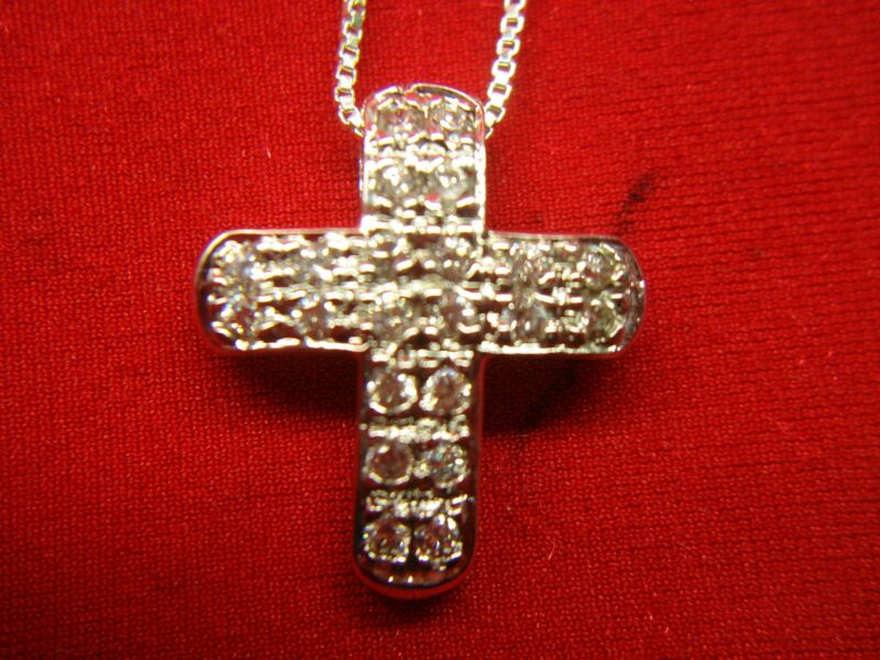 Sterling silver cross necklace with cubic zirconia stones