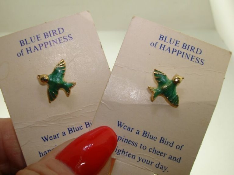 Vintage 1960s Blue Bird of Happiness Lapel Pin Pair