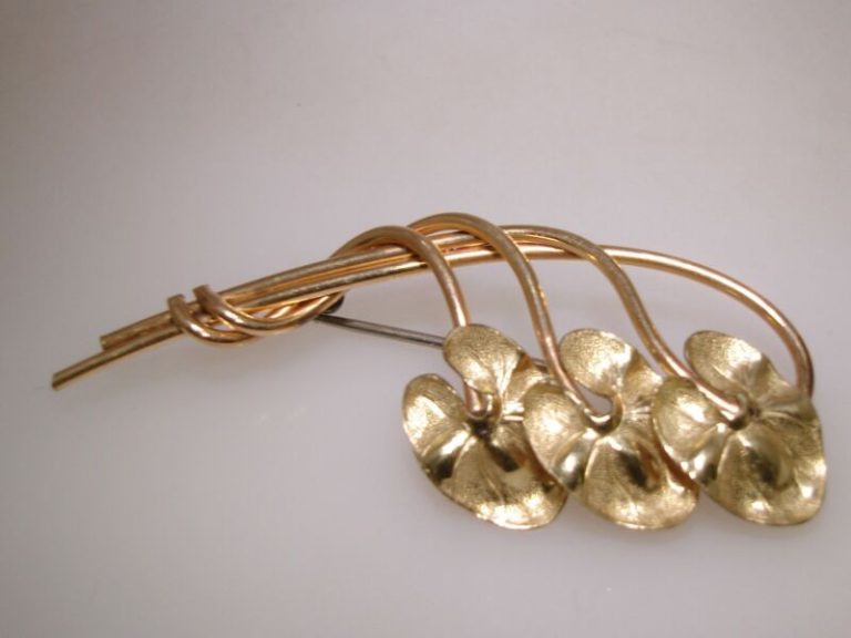 Vintage floral pin by Taylor, green and rose gold filled