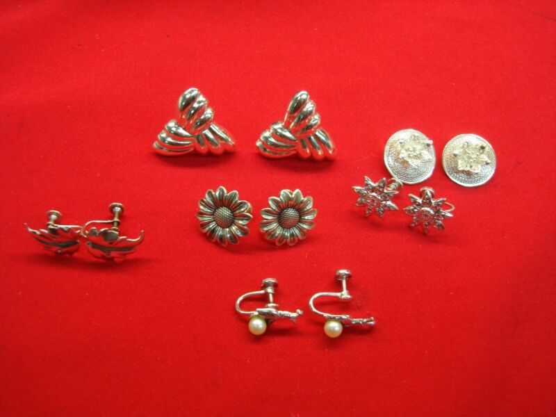 Vintage sterling silver earrings (6 pairs) - clip-on & screw back - great condition