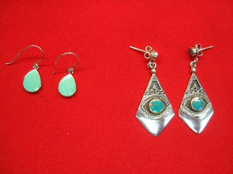 Sterling silver turquoise earrings (2 sets) - pre-owned, excellent condition