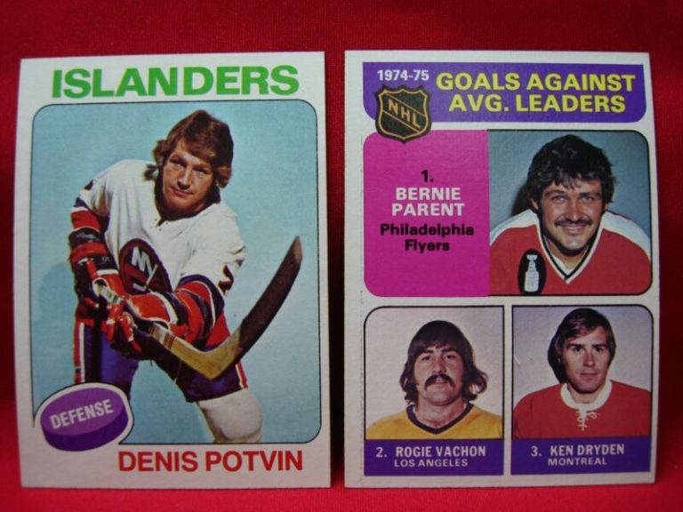 Vintage 1975-76 Topps Hockey Cards: Denis Potvin #275 and Goals Against Leaders #213